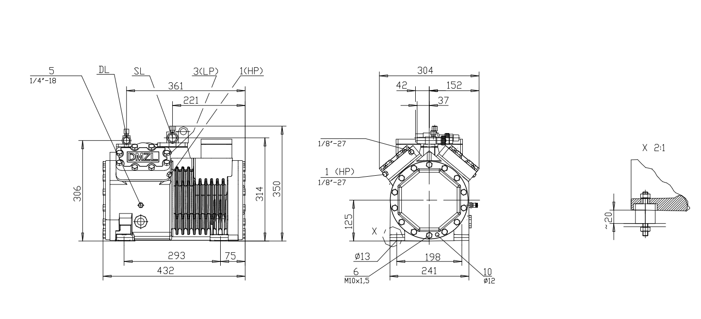 DMZL 4-Cylinder Semi-Hermetic Piston Compressor DMZL 4-цилиндровый полугерметичный поршневой компрессор